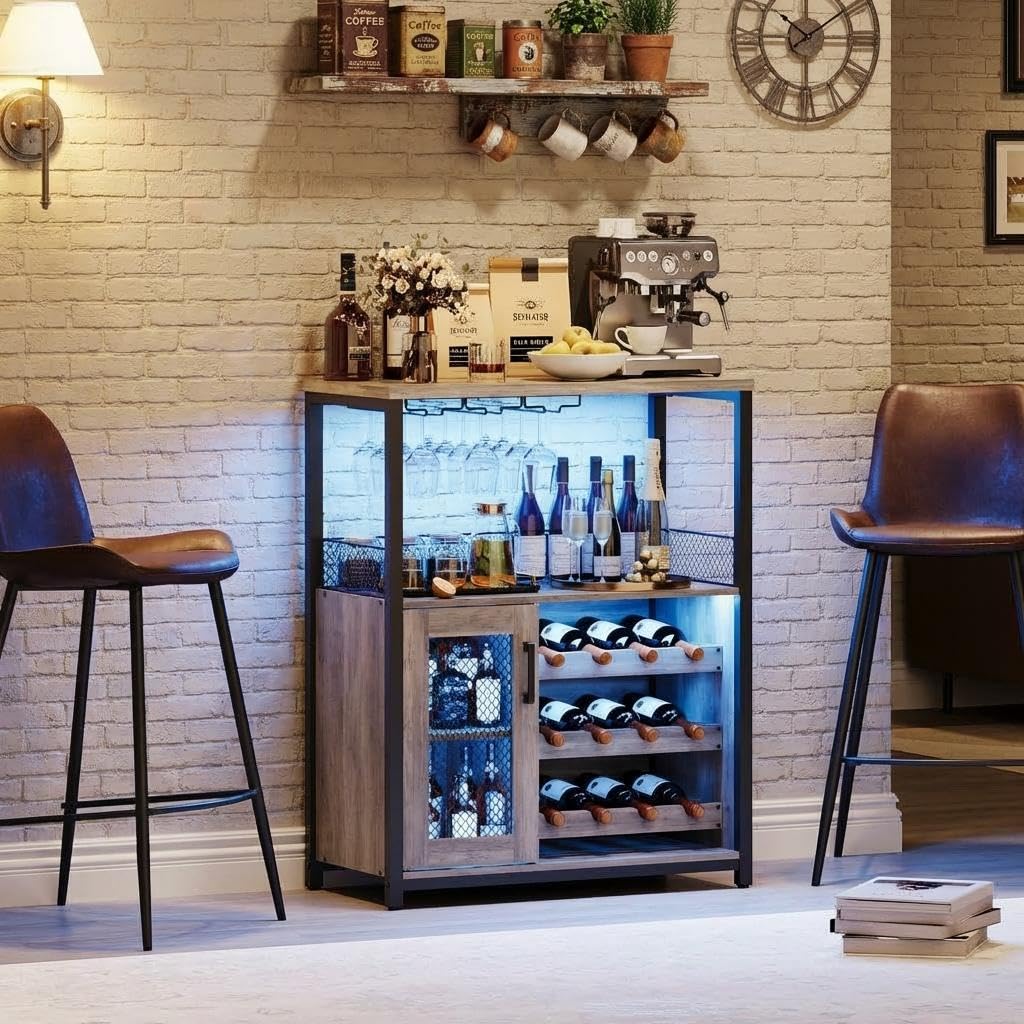 Home Bar And Cabinet - 3-laags wijnbar kast met LED-verlichting, verstelbare