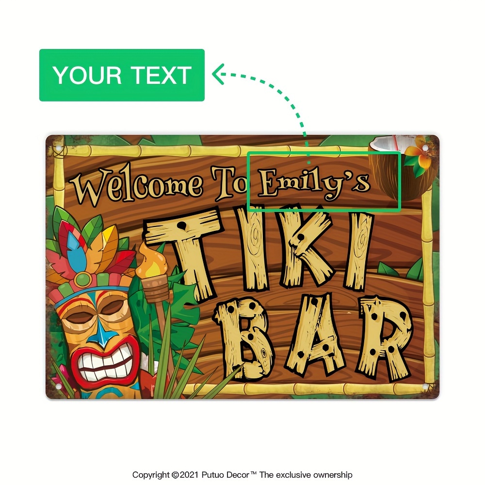 Home Bar Accessories - Aangepaste decoratieve Tiki Bar-bord, gepersonaliseerde naam,