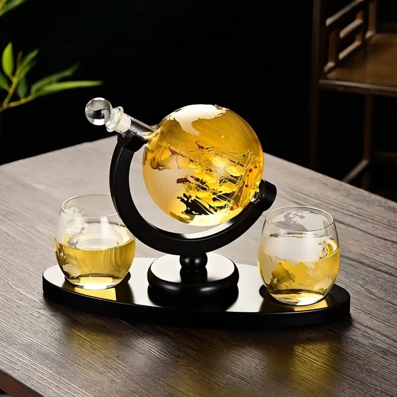 Home Bar Stand - Decoratieve Globe Wijnkarafset, Glazen Karaf met